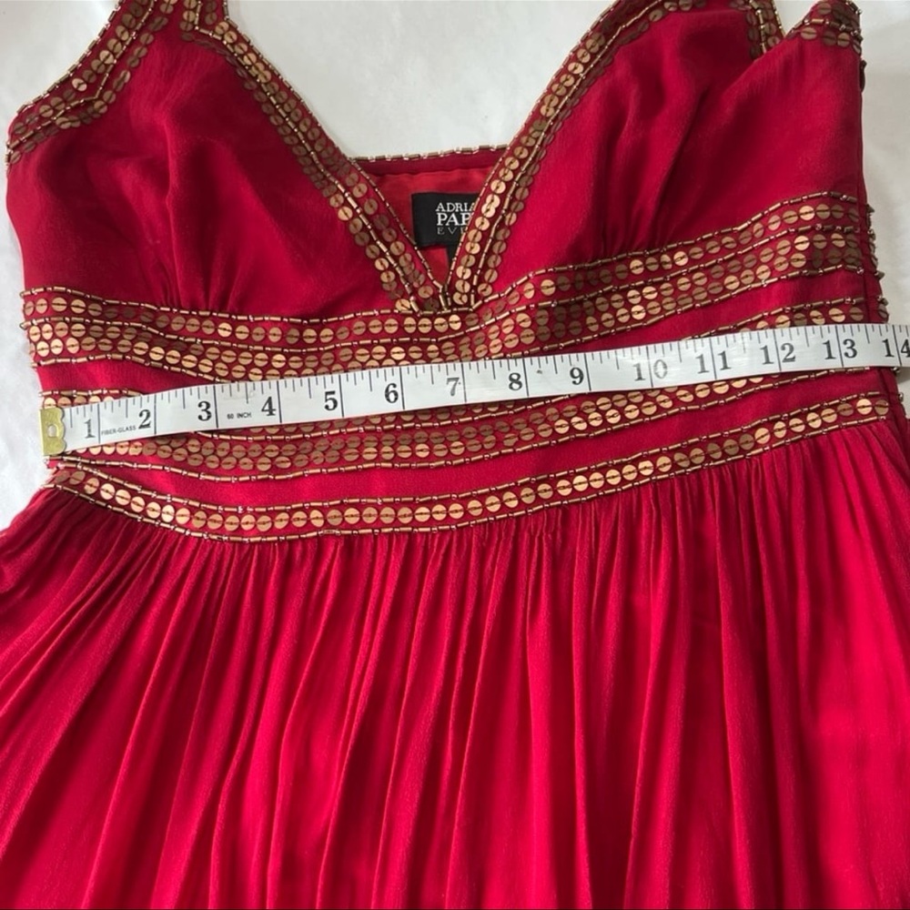 Adrianna Papell MAXI Red Evening Dress with Gold Details - Picture 12 of 13